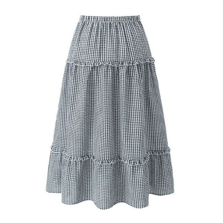 Women's Tiered Gingham Ruffle Fall Midi Skirt Elastic Waist