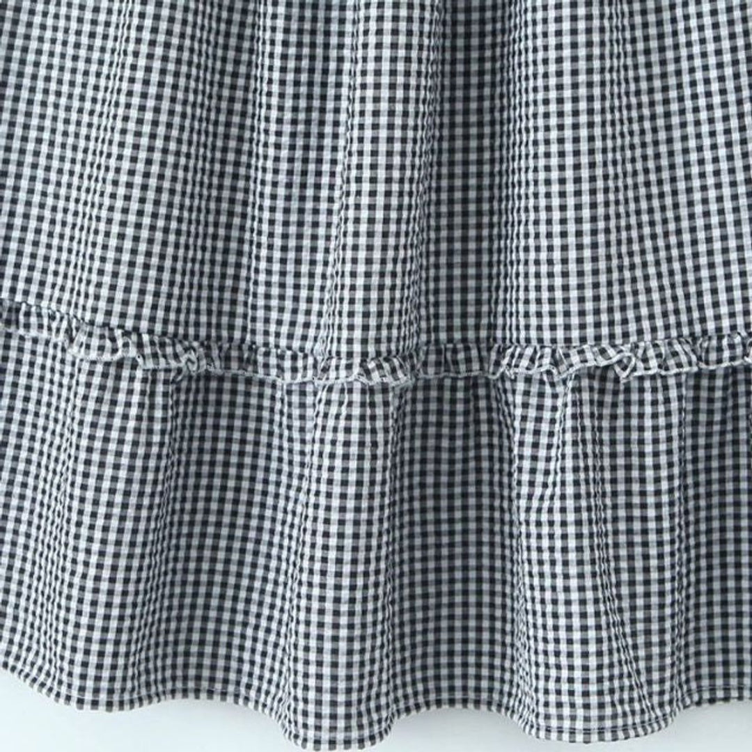 Women's Tiered Gingham Ruffle Fall Midi Skirt Elastic Waist
