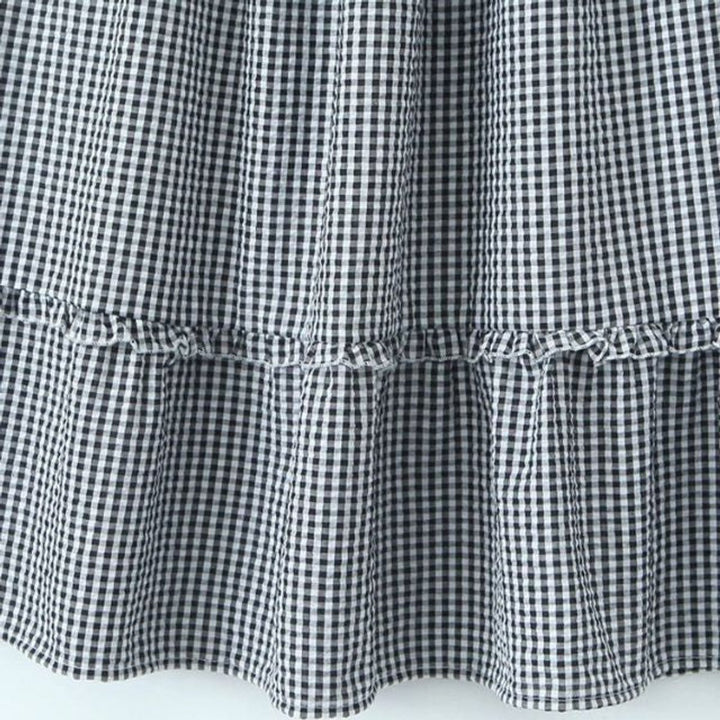 Women's Tiered Gingham Ruffle Fall Midi Skirt Elastic Waist