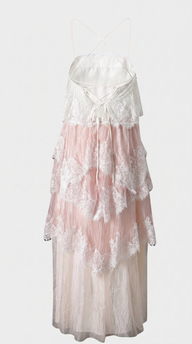 Women's Tiered Lace Organza Fall Wedding Guest Dress Maxi
