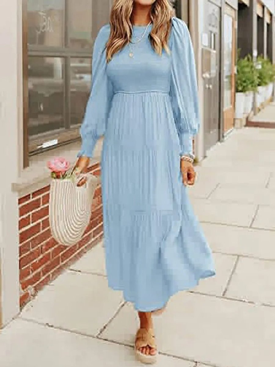 Women's Tiered Long-Sleeve Smocked Fall Midi Dress