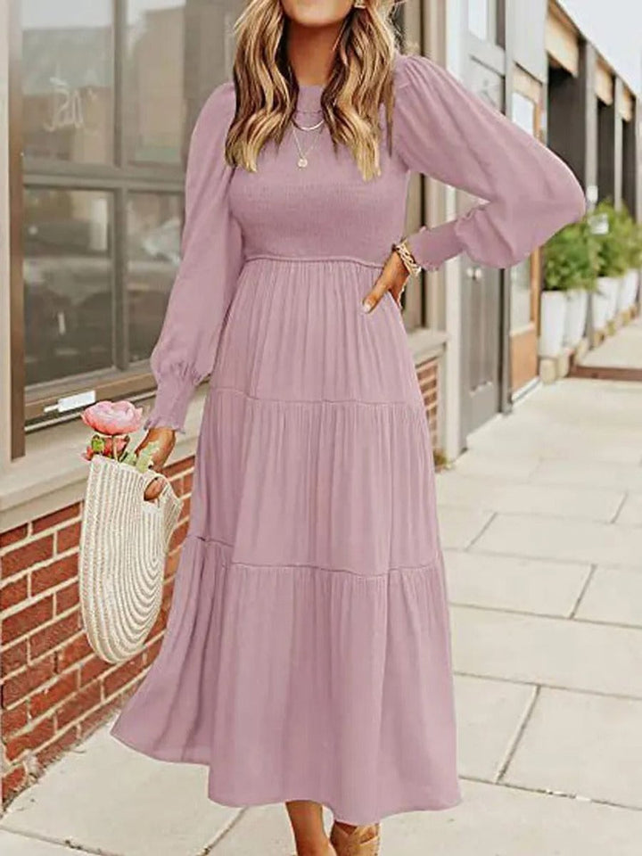 Women's Tiered Long-Sleeve Smocked Fall Midi Dress