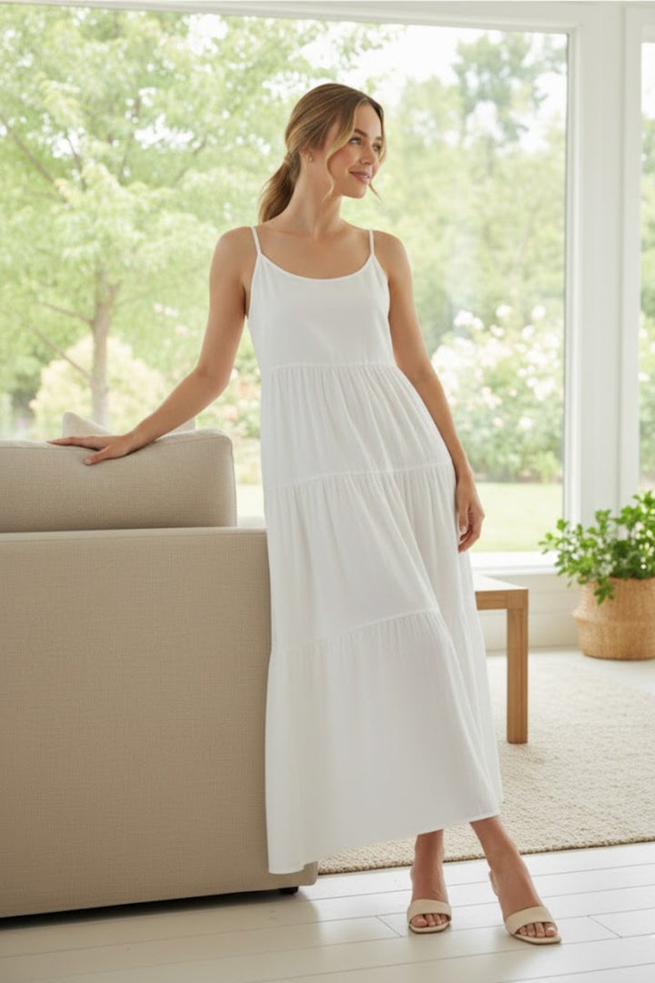 Women's Tiered Midi Formal Dress Lightweight Polyester Flowy Skirt