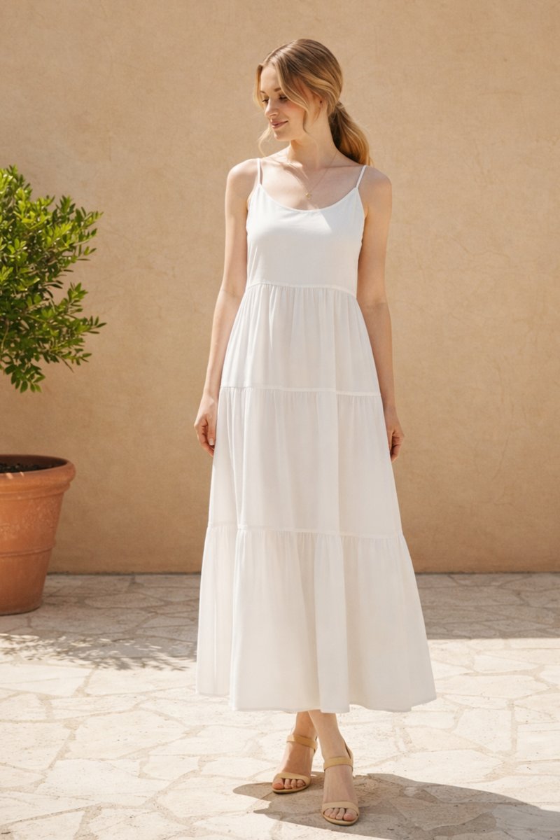 Women's Tiered Midi Formal Dress Lightweight Polyester Flowy Skirt