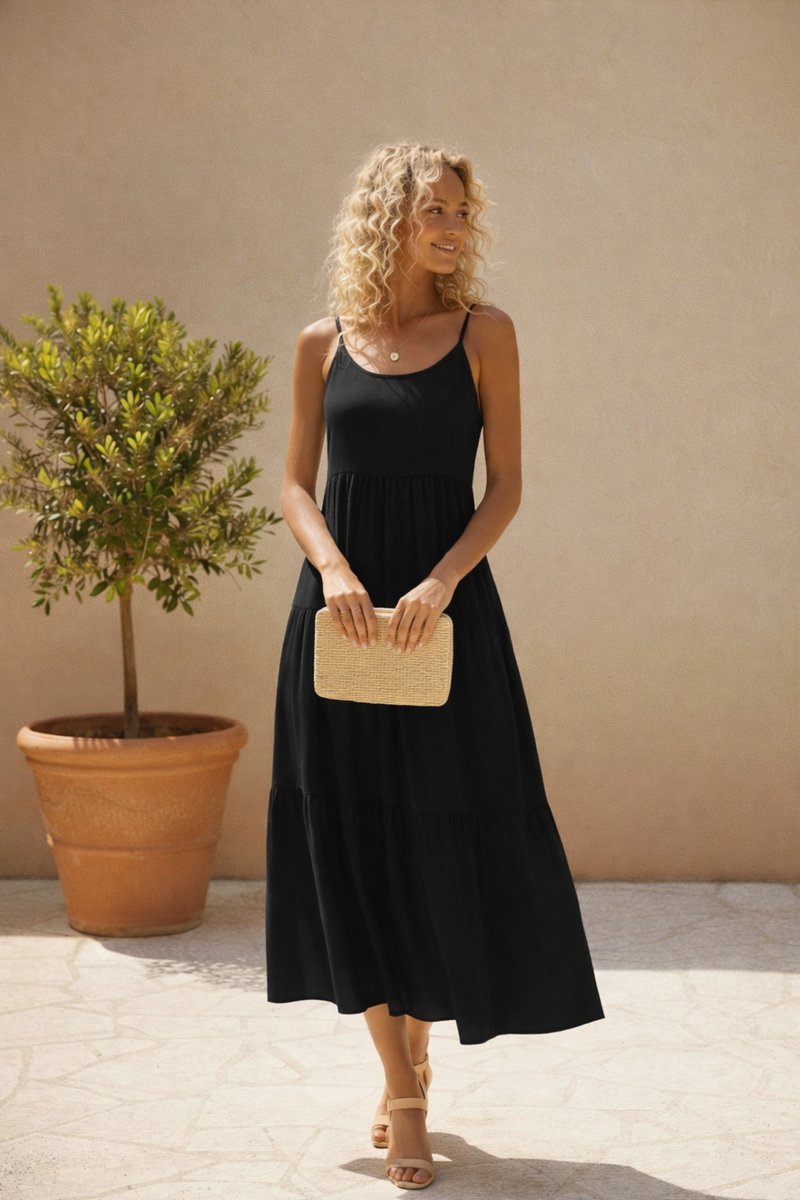Women's Tiered Midi Formal Dress Lightweight Polyester Flowy Skirt