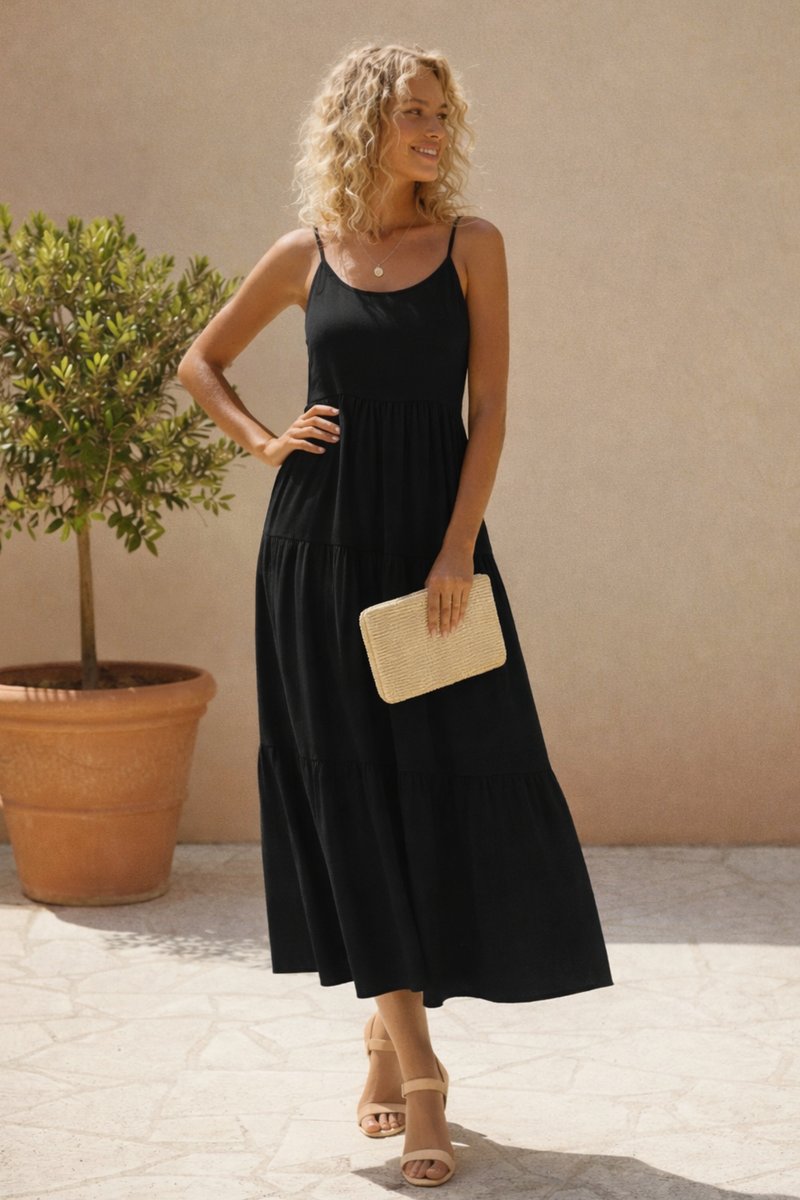 Women's Tiered Midi Formal Dress Lightweight Polyester Flowy Skirt
