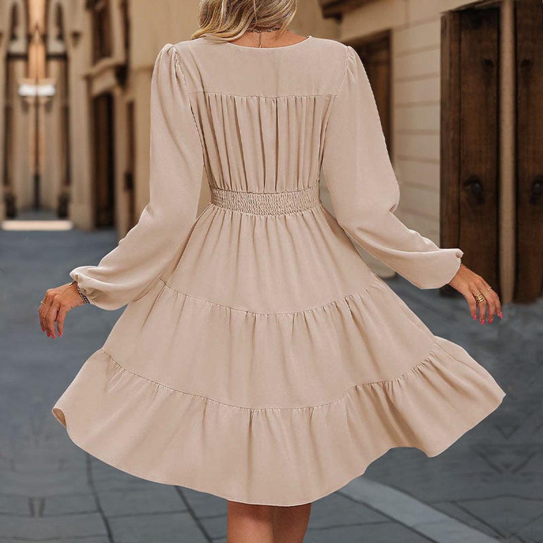 Women's Tiered Ruffle Button-Front Fall Midi Dress