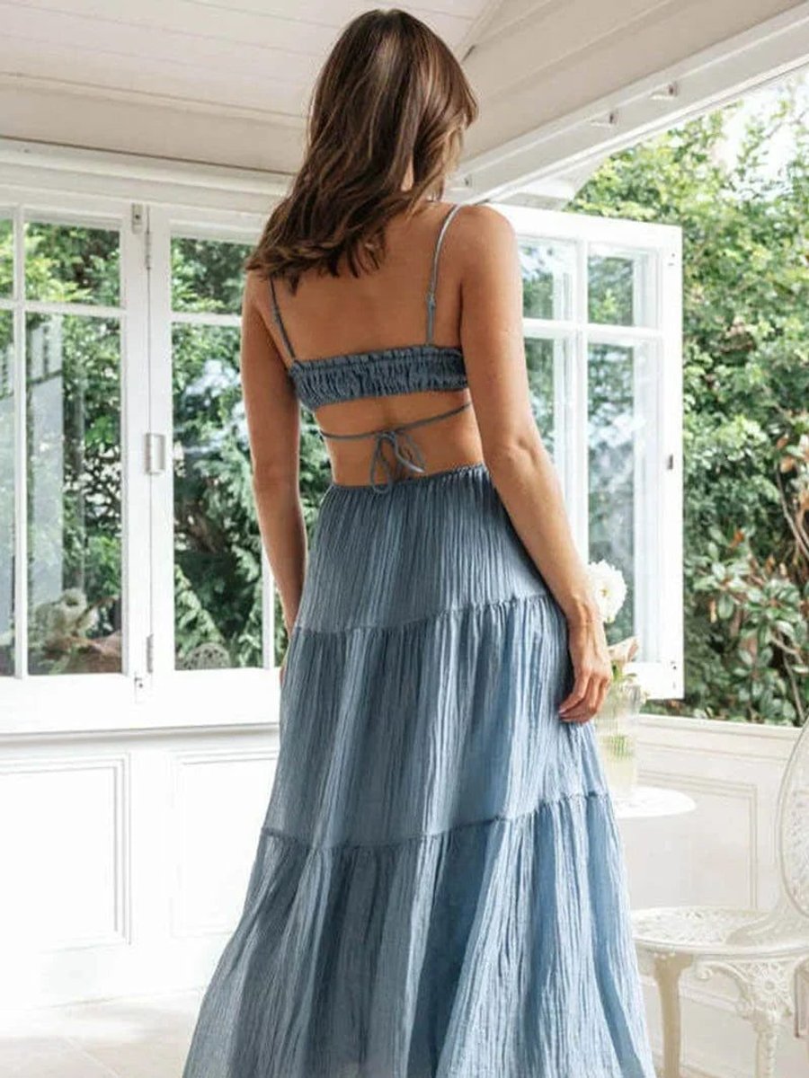 Women's Tiered Spaghetti Strap Midi Formal Dress