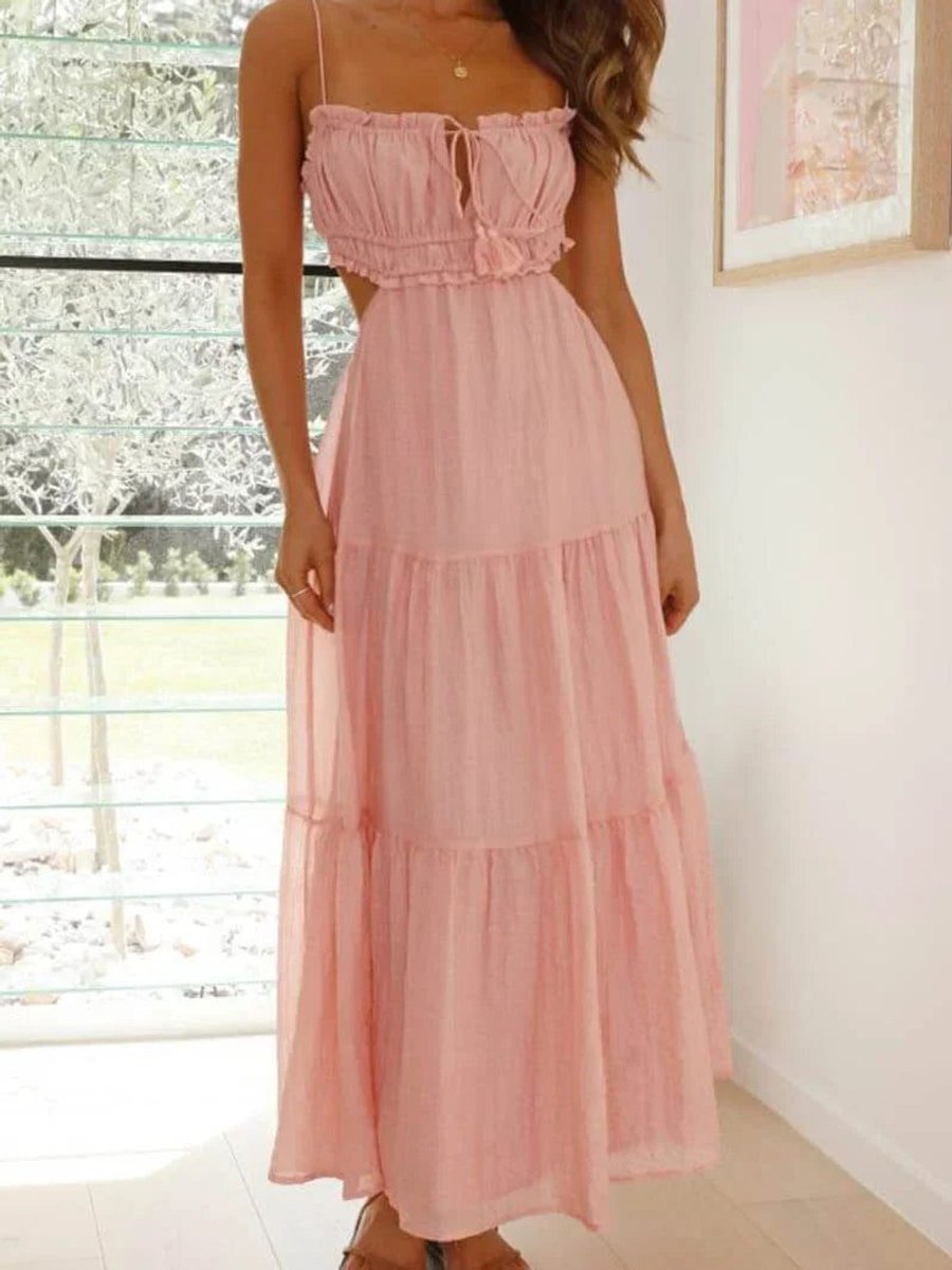 Women's Tiered Spaghetti Strap Midi Formal Dress