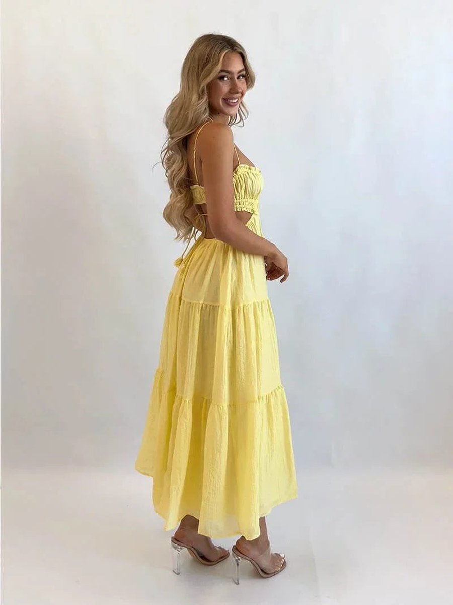Women's Tiered Spaghetti Strap Midi Formal Dress