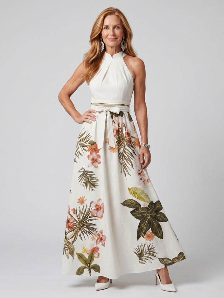 Women's Tropical Floral Halter Maxi Formal Dress