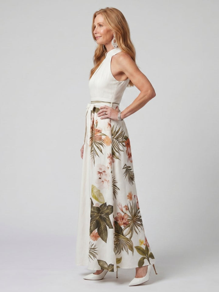 Women's Tropical Floral Halter Maxi Formal Dress