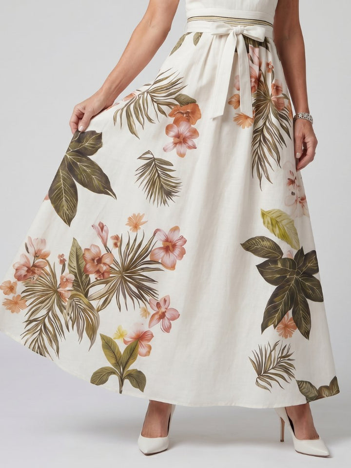 Women's Tropical Floral Halter Maxi Formal Dress