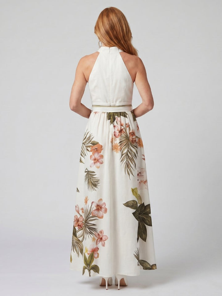 Women's Tropical Floral Halter Maxi Formal Dress