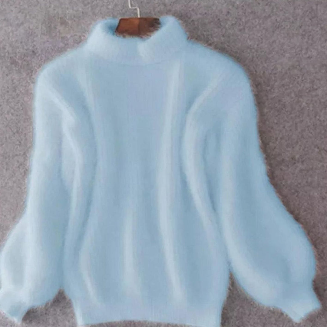 Women's Turtleneck Angora Loose-Fit Pullover Knit Sweater - Blue