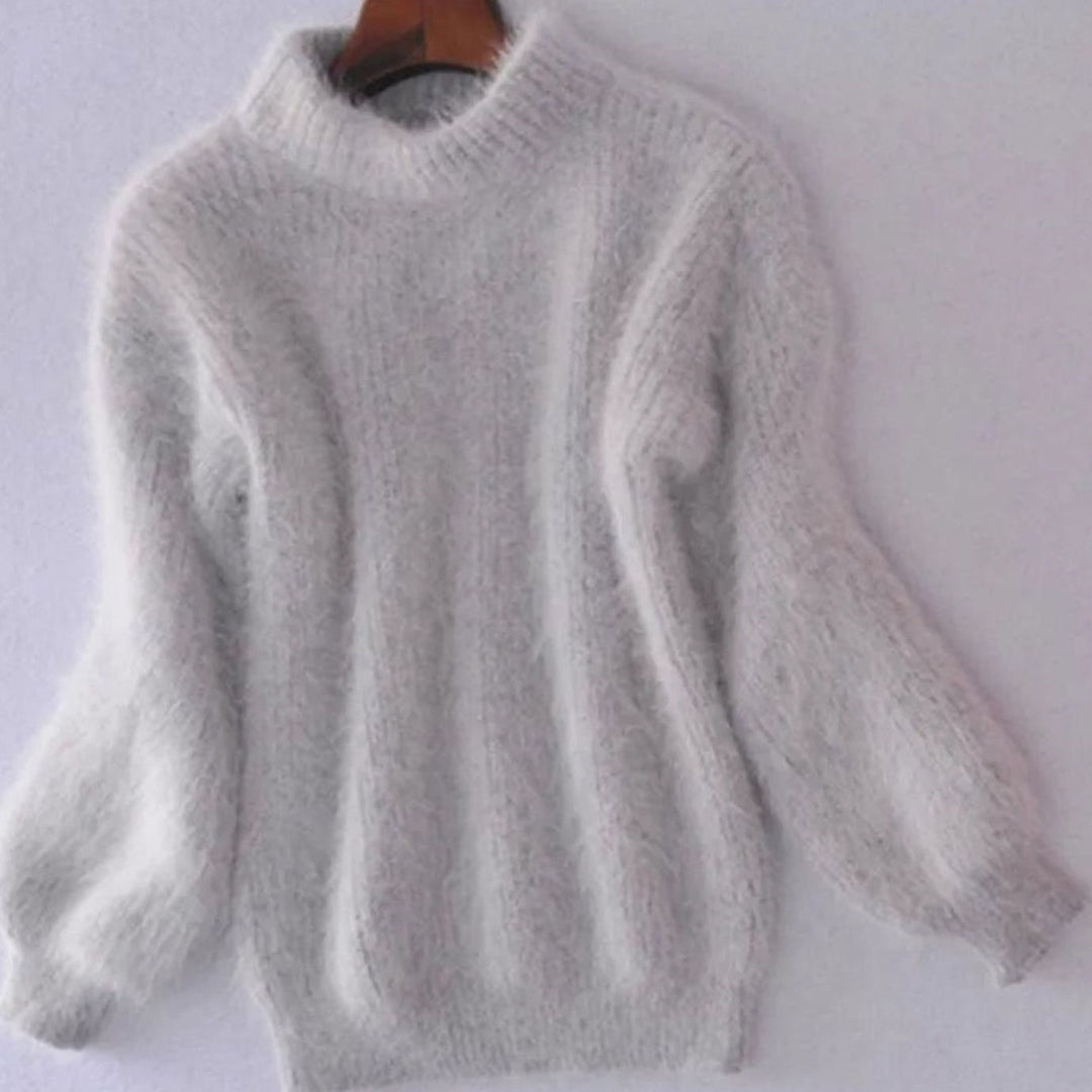 Women's Turtleneck Angora Loose-Fit Pullover Knit Sweater - Gray