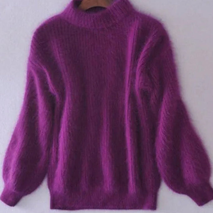 Women's Turtleneck Angora Loose-Fit Pullover Knit Sweater - Purple