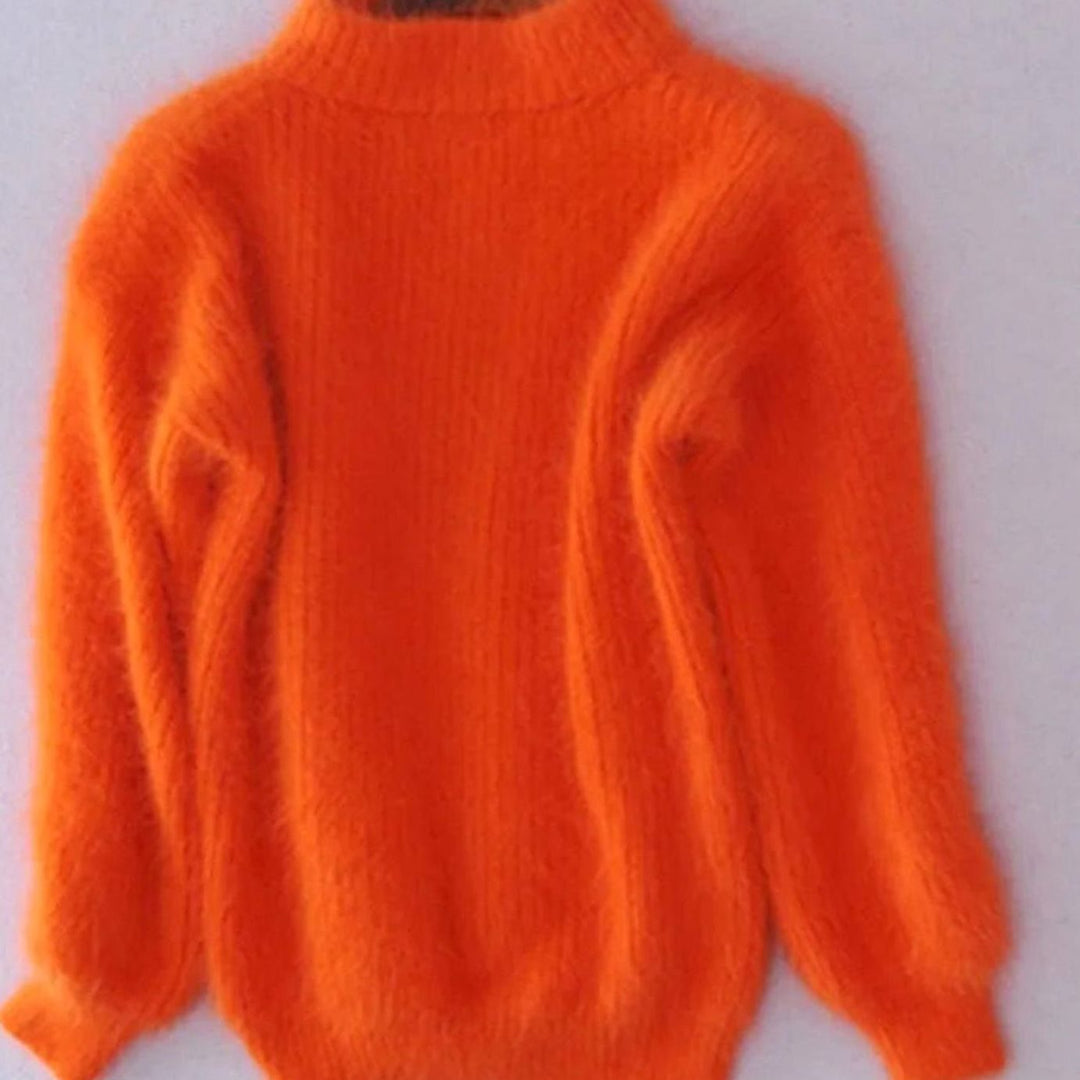 Women's Turtleneck Angora Loose-Fit Pullover Knit Sweater - Orange