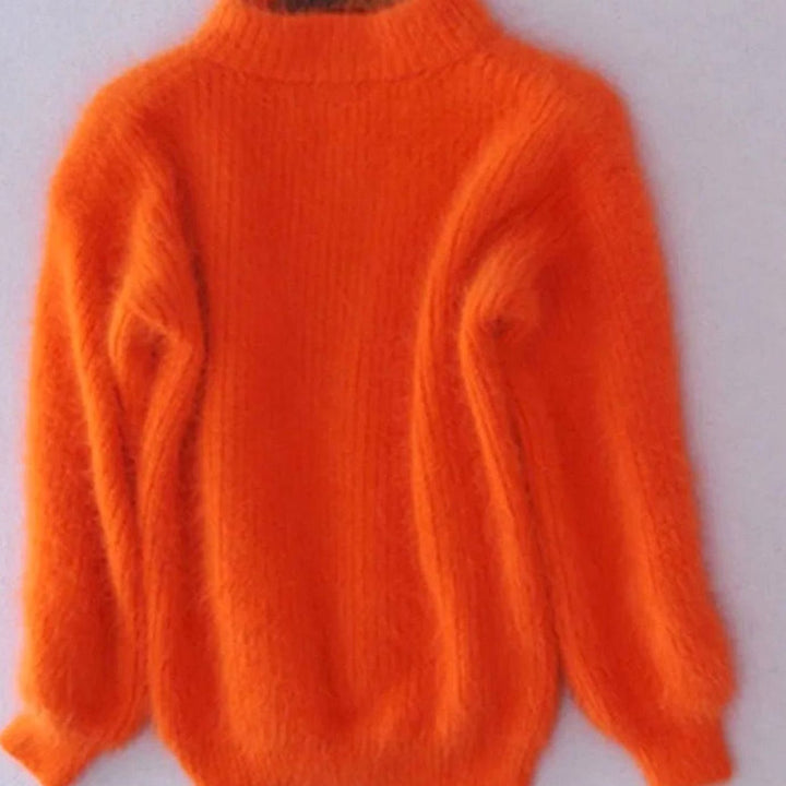 Women's Turtleneck Angora Loose-Fit Pullover Knit Sweater - Orange