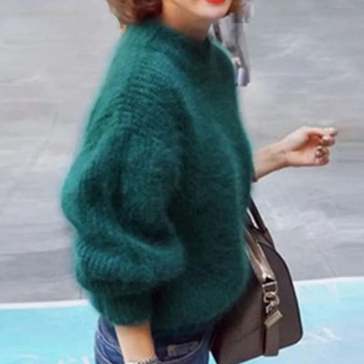 Women's Turtleneck Angora Loose-Fit Pullover Knit Sweater - Green