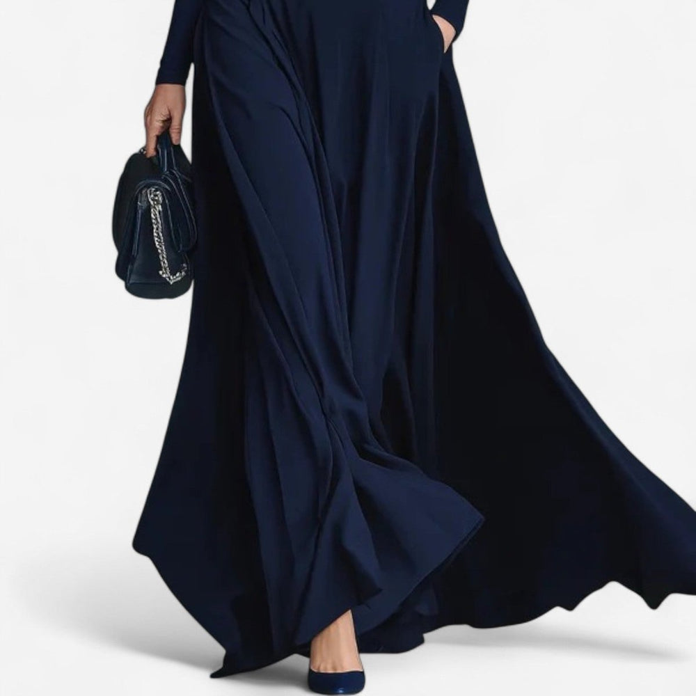 Women's Turtleneck Belted Maxi Formal Dress Long Sleeve Flowy Skirt