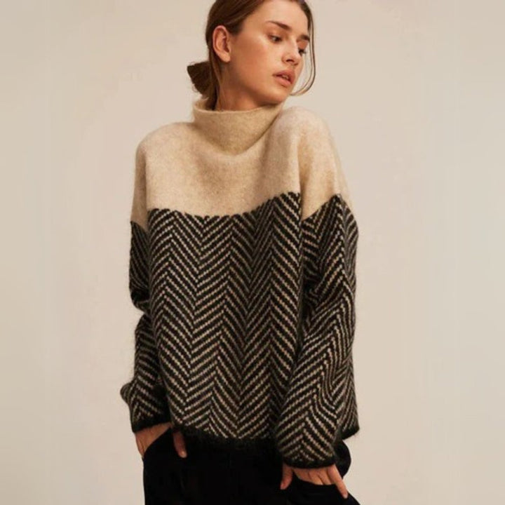 Women's Turtleneck Herringbone Knit Oversized Sweater