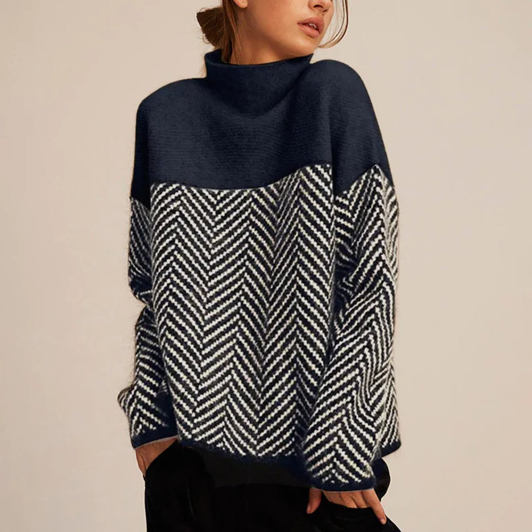 Women's Turtleneck Herringbone Knit Oversized Sweater