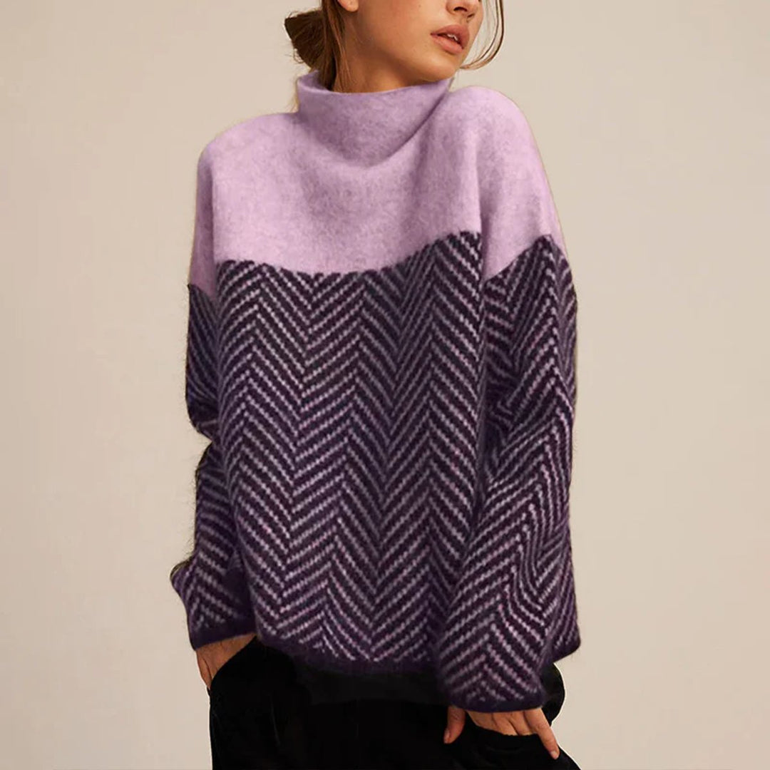 Women's Turtleneck Herringbone Knit Oversized Sweater
