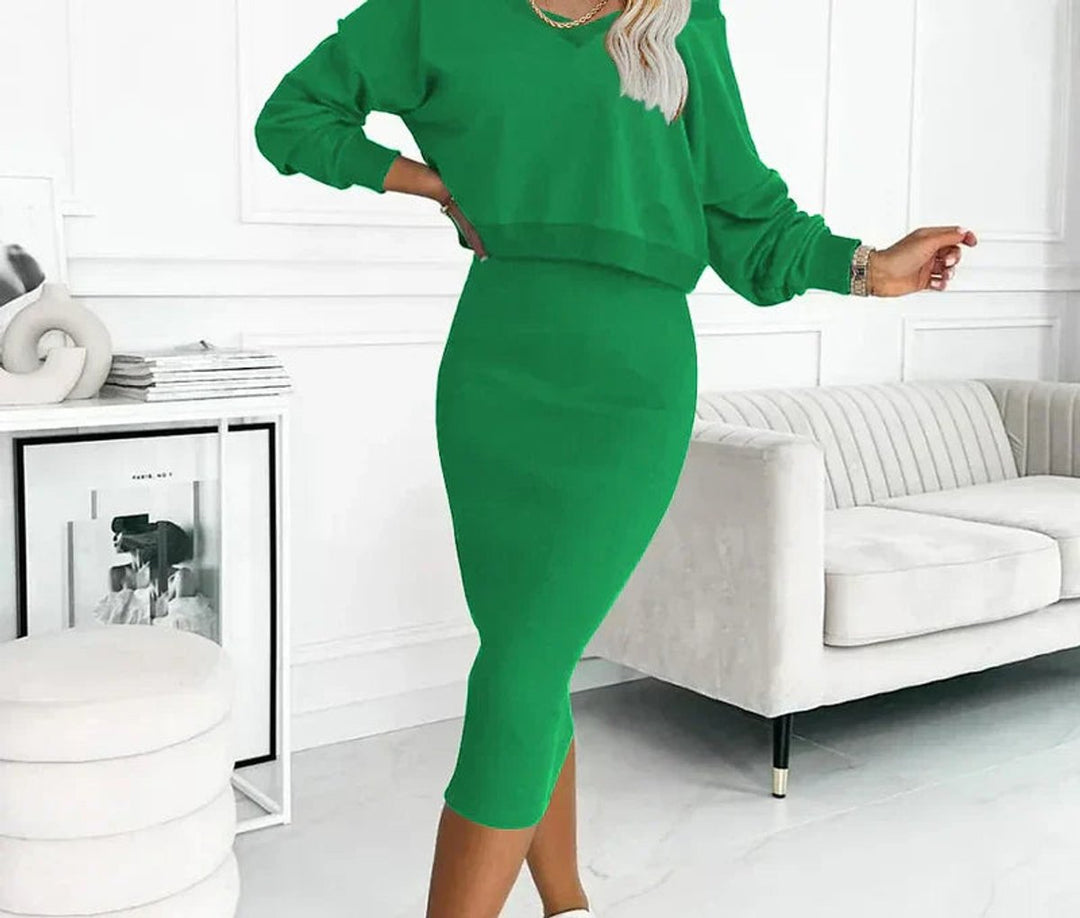 Women's Two-Piece Bodycon Fall Midi Dress Sweatshirt Set