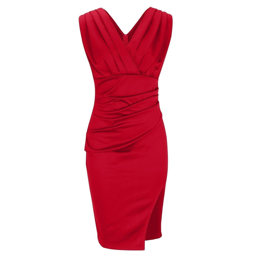 Women's V-Back Bodycon Fall Midi Dress Sleeveless Fitted