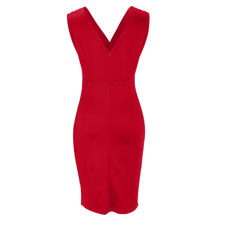 Women's V-Back Bodycon Fall Midi Dress Sleeveless Fitted