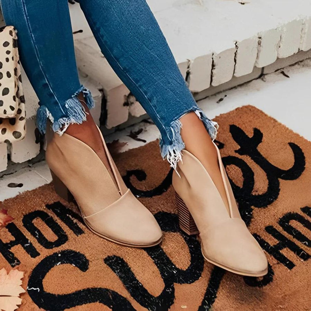Women's V-Cut Block Heel Slip-On Ankle Boots