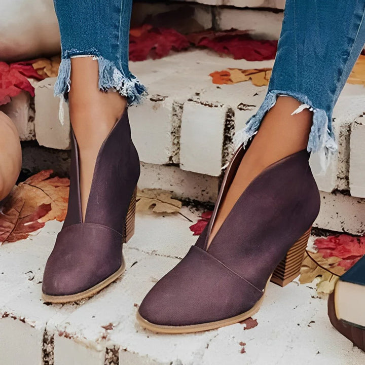Women's V-Cut Block Heel Slip-On Ankle Boots