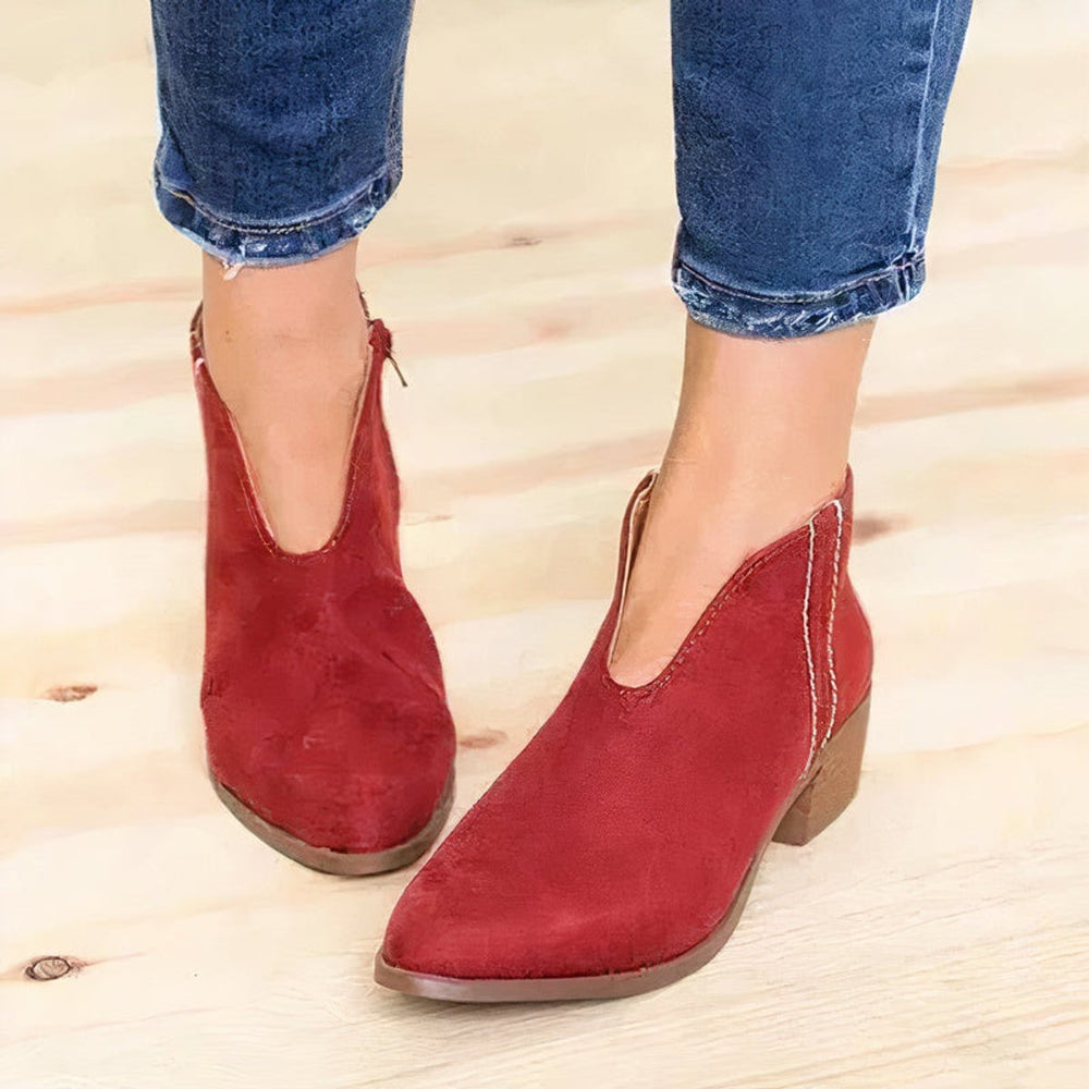 Women's V-Cut Pointed-Toe Block-Heel Ankle Boots
