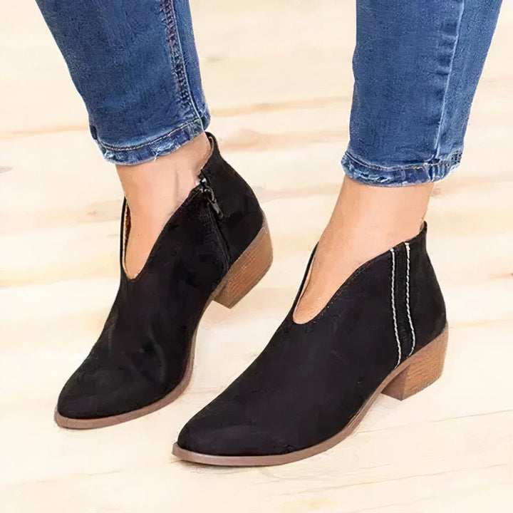 Women's V-Cut Pointed-Toe Block-Heel Ankle Boots