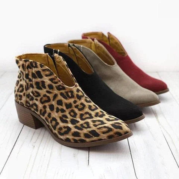 Women's V-Cutout Block-Heel Ankle Boots
