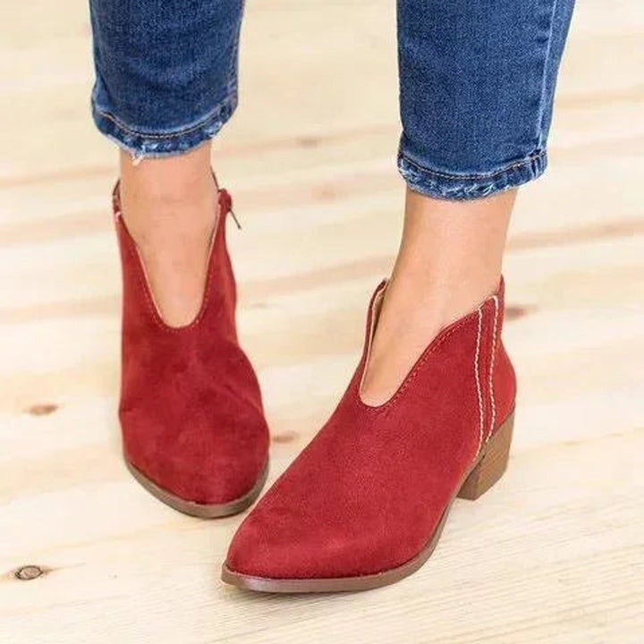 Women's V-Cutout Block-Heel Ankle Boots
