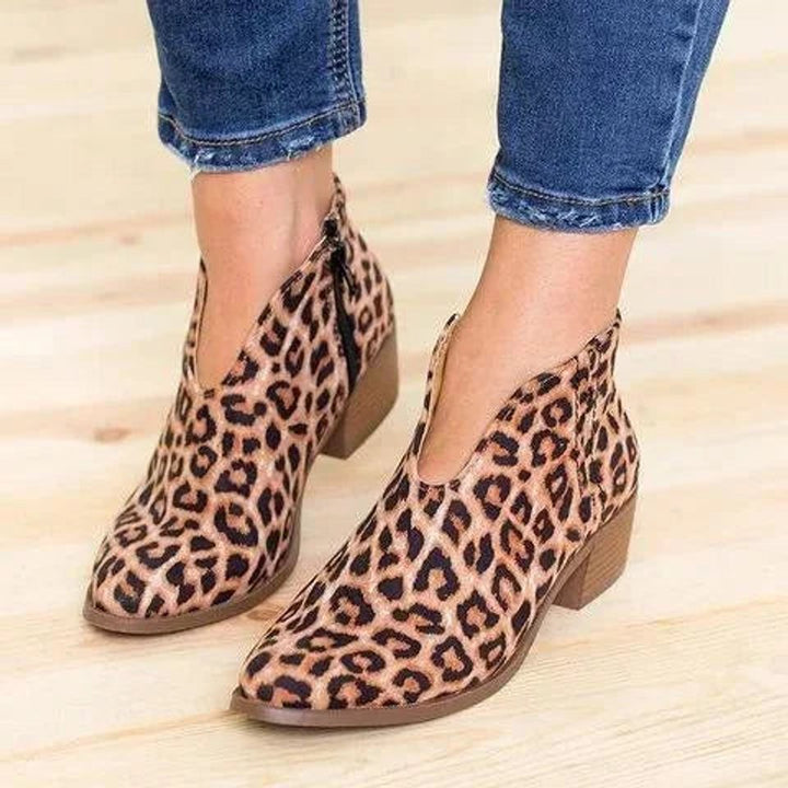 Women's V-Cutout Block-Heel Ankle Boots