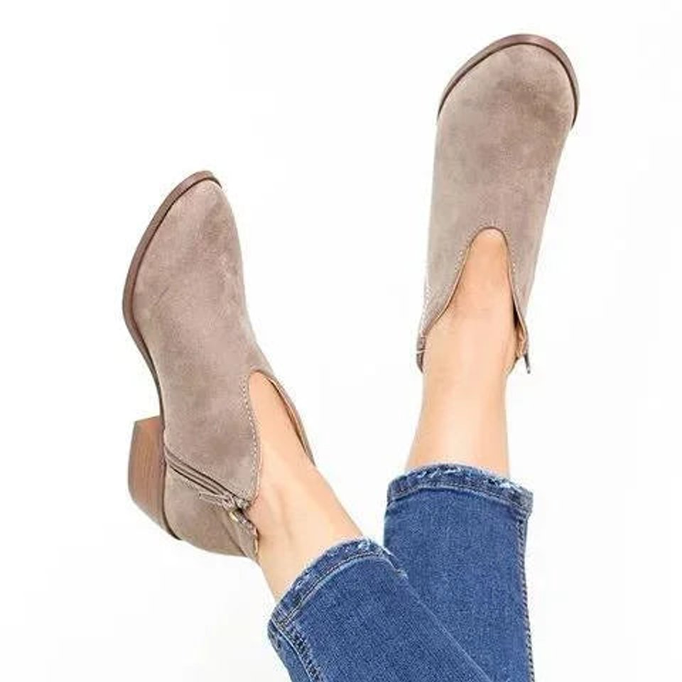 Women's V-Cutout Block-Heel Ankle Boots