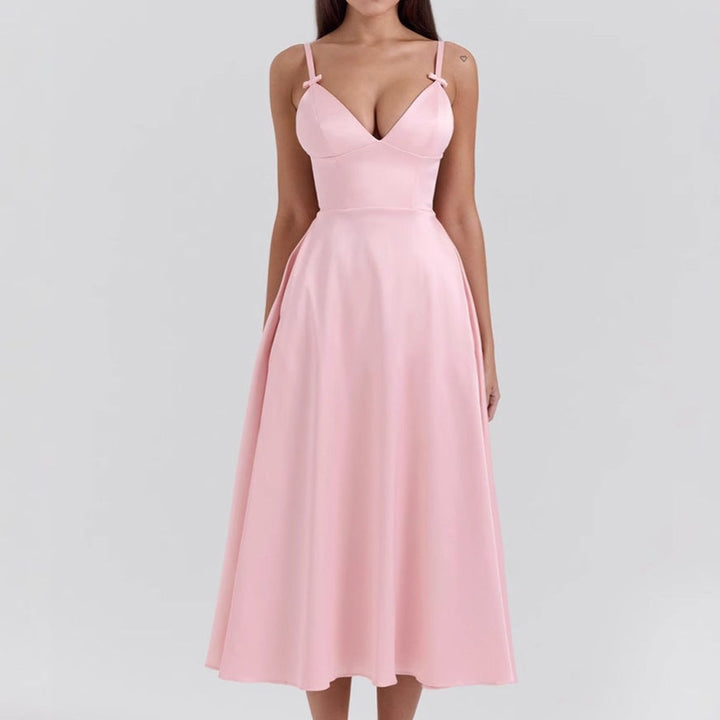 Women's V-Neck A-Line Midi Formal Dress Adjustable Strap