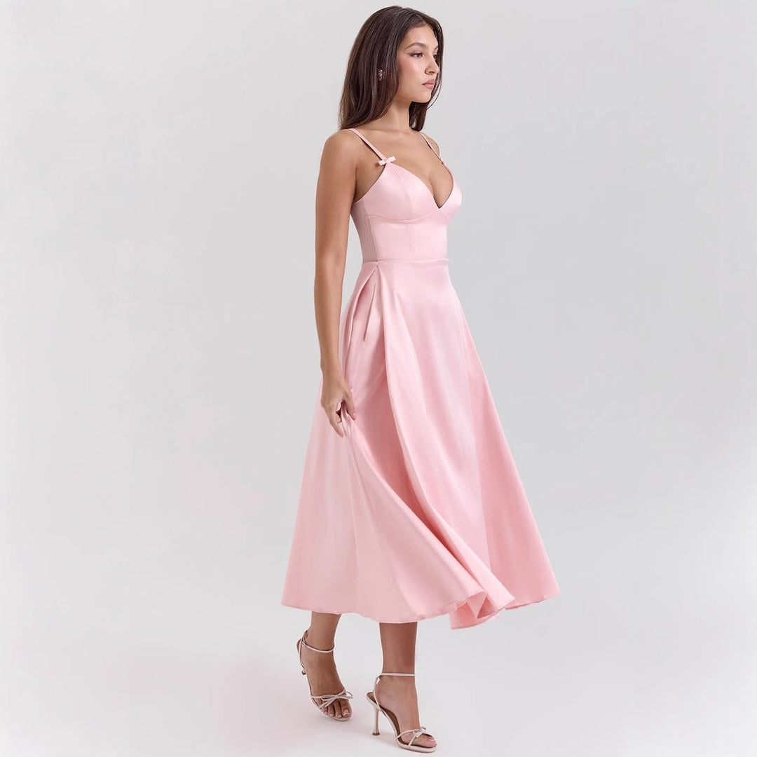 Women's V-Neck A-Line Midi Formal Dress Adjustable Strap