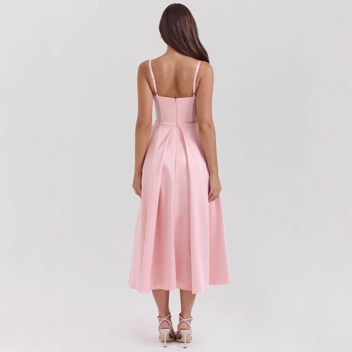 Women's V-Neck A-Line Midi Formal Dress Adjustable Strap