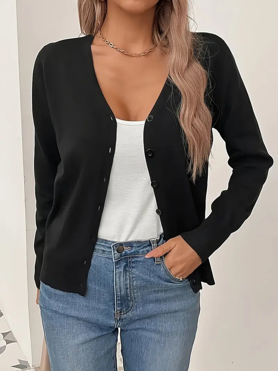 Women's V-Neck Button-Front Long Sleeve Knit Cardigan