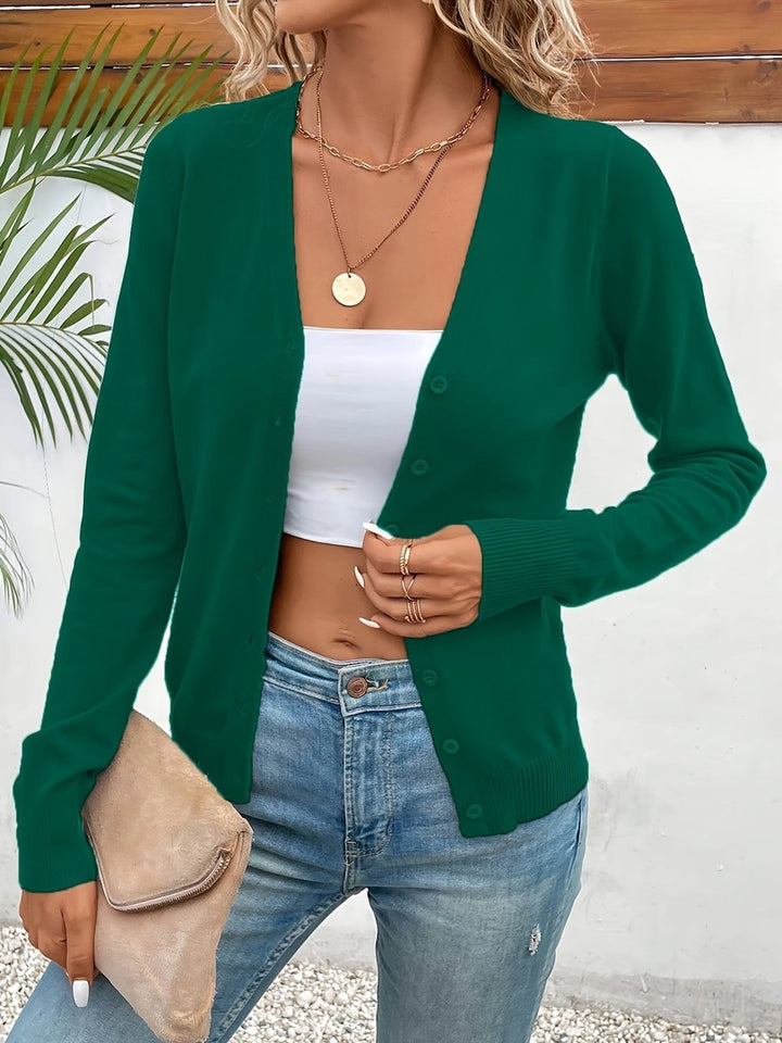 Women's V-Neck Button-Front Long Sleeve Knit Cardigan