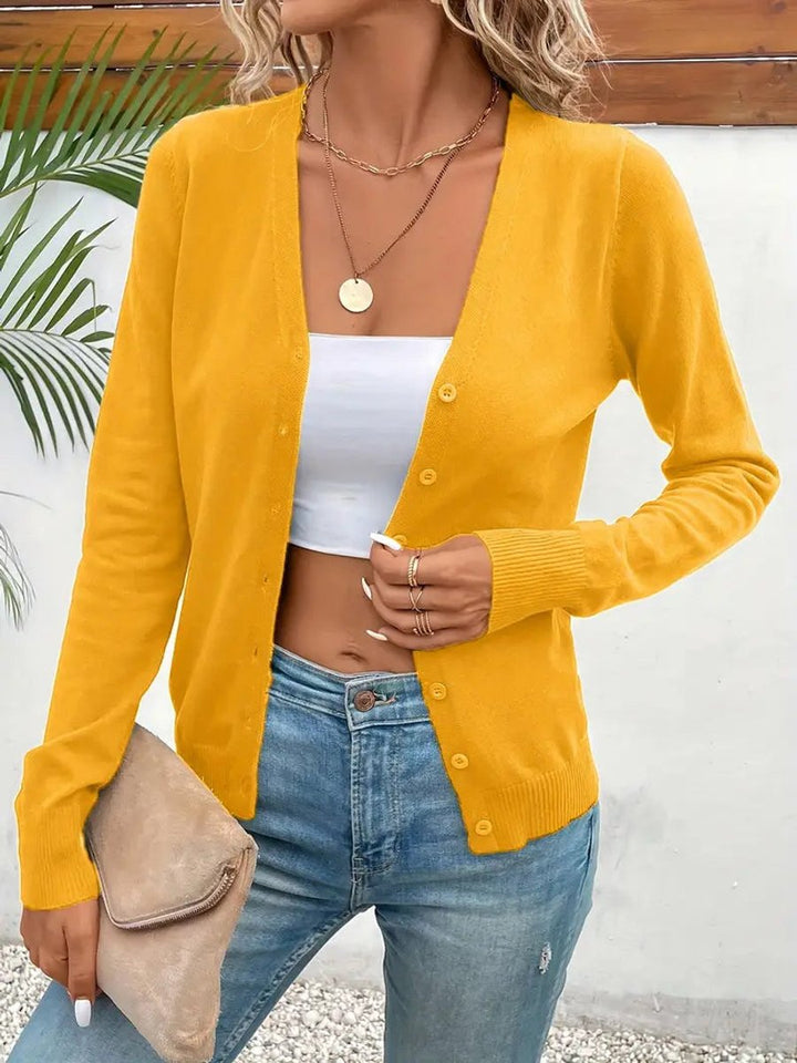 Women's V-Neck Button-Front Long Sleeve Knit Cardigan