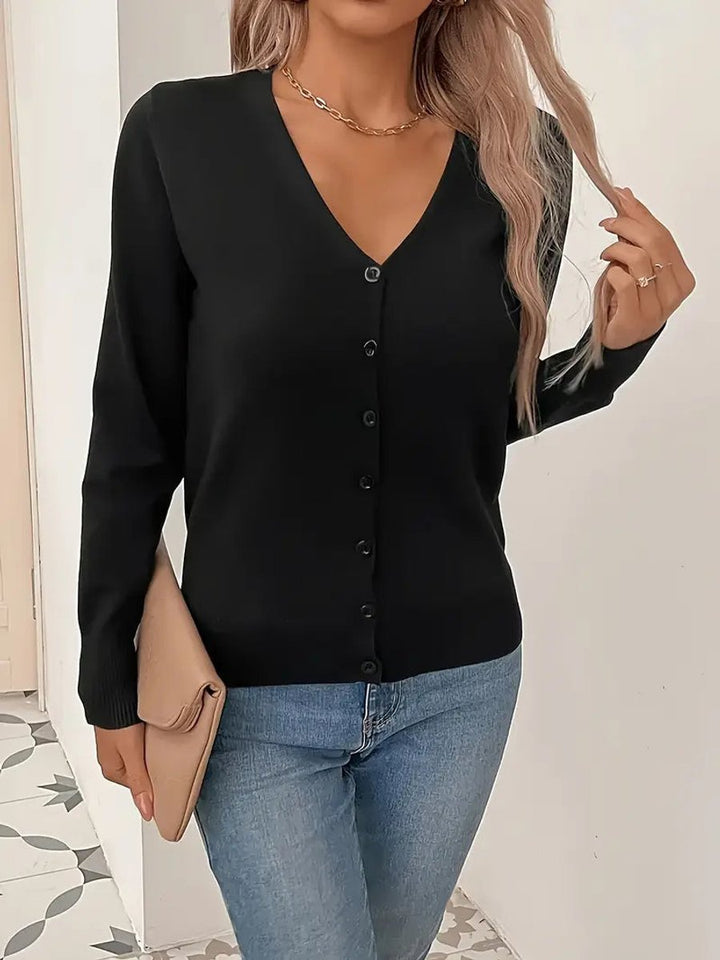 Women's V-Neck Button-Front Long Sleeve Knit Cardigan