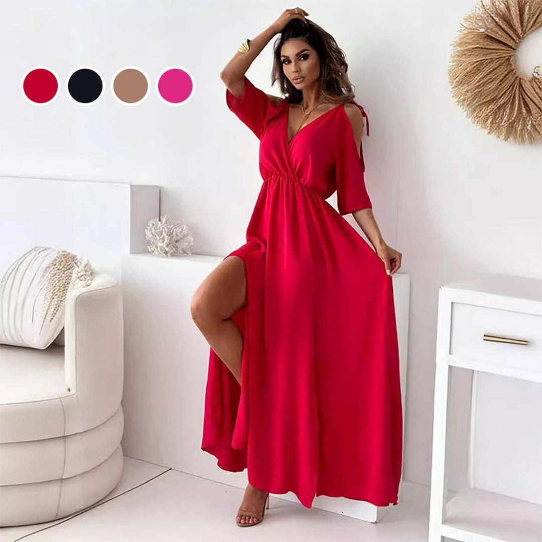 Women's V-Neck Cold-Shoulder Side-Slit Maxi Formal Dress