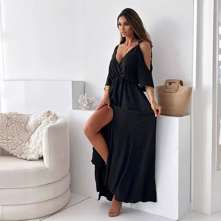 Women's V-Neck Cold-Shoulder Side-Slit Maxi Formal Dress