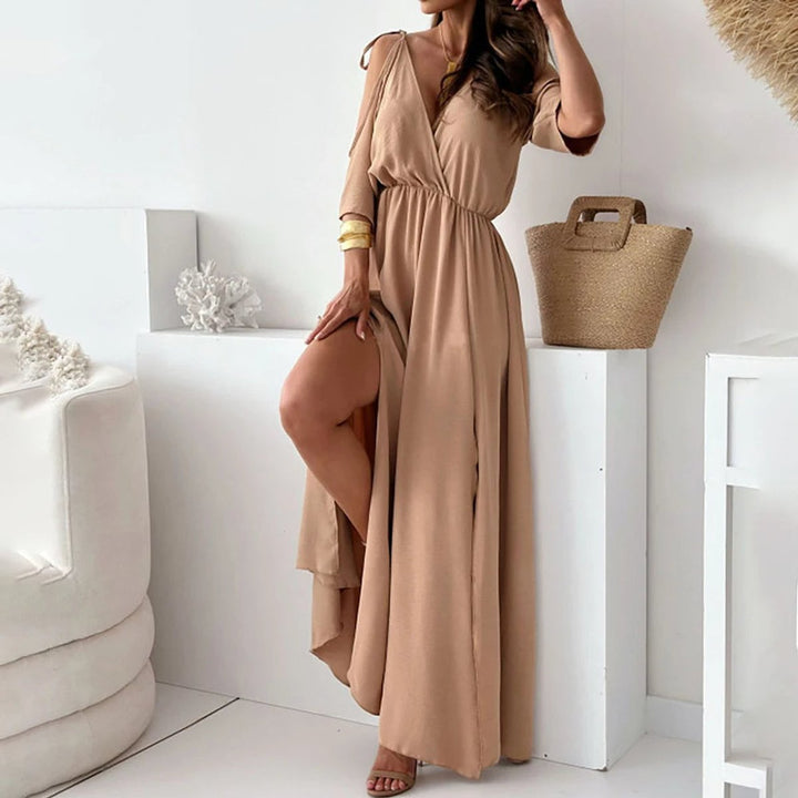Women's V-Neck Cold-Shoulder Side-Slit Maxi Formal Dress