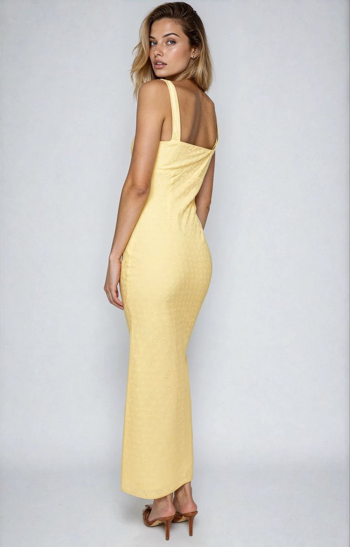 Women's V-Neck Embroidered Fitted Midi Formal Dress